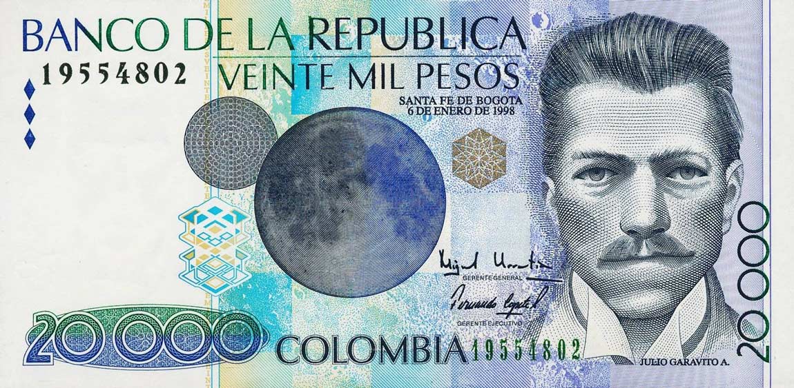 Front of Colombia p448b: 20000 Pesos from 1998