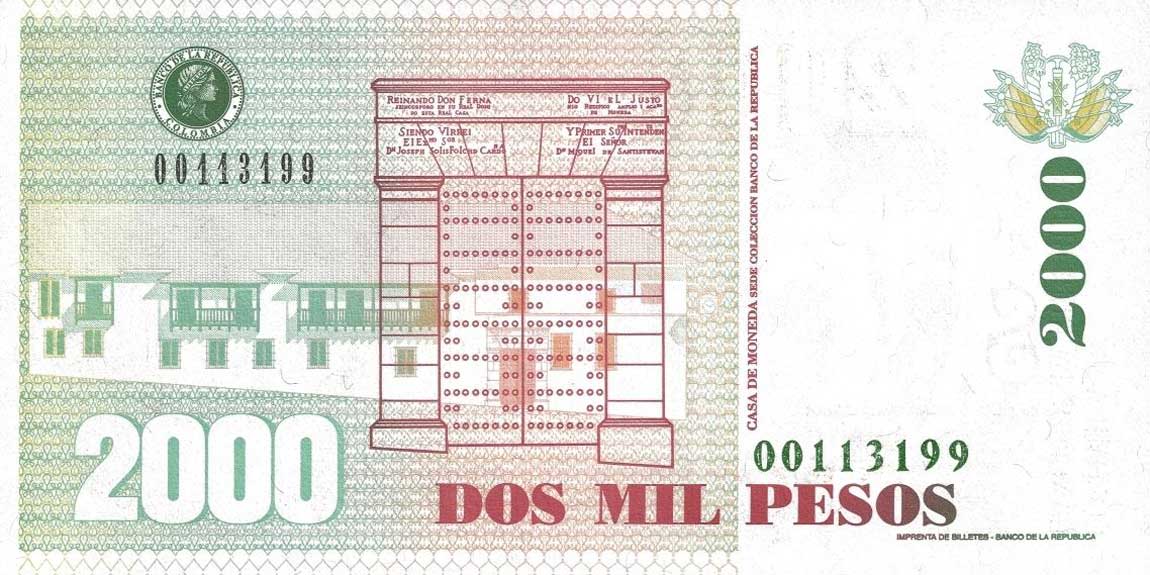 Back of Colombia p451d: 2000 Pesos from 2001