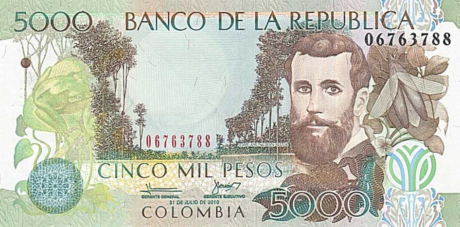 Front of Colombia p452i: 5000 Pesos from 2007