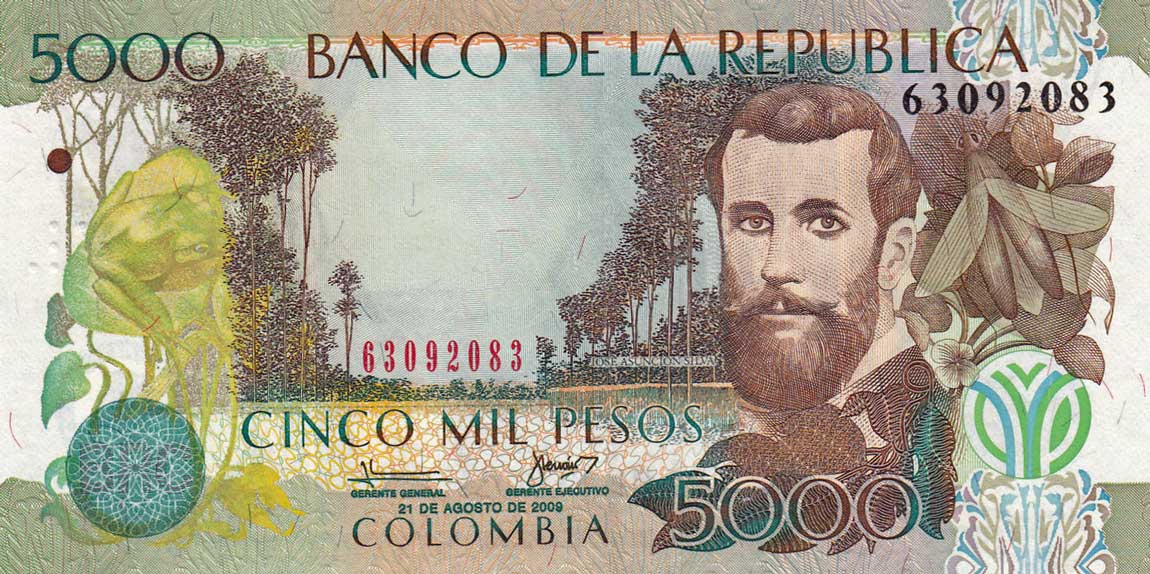 Front of Colombia p452k: 5000 Pesos from 2009