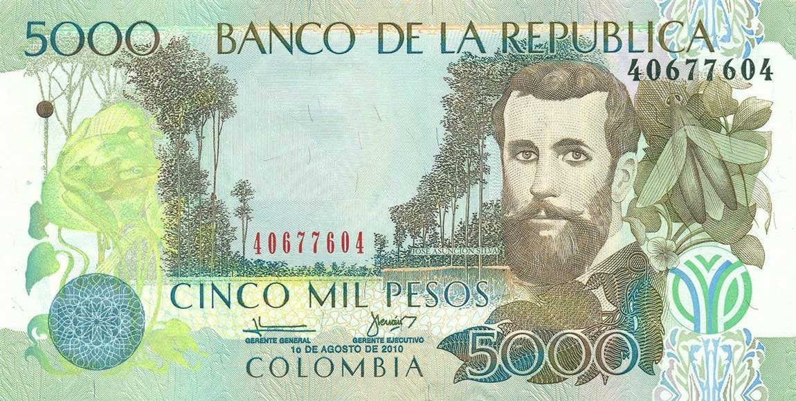 Front of Colombia p452m: 5000 Pesos from 2010