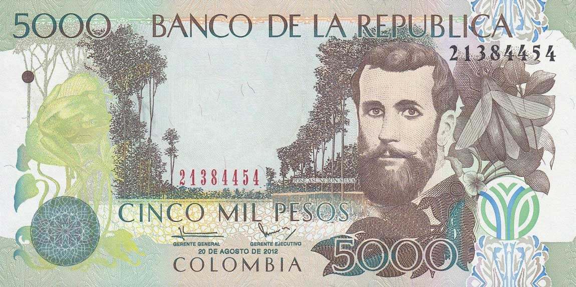 Front of Colombia p452n: 5000 Pesos from 2012