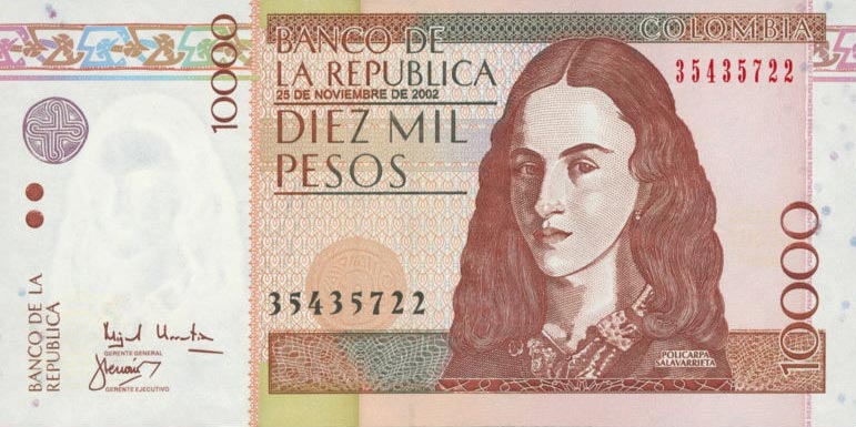 Front of Colombia p453e: 10000 Pesos from 2002
