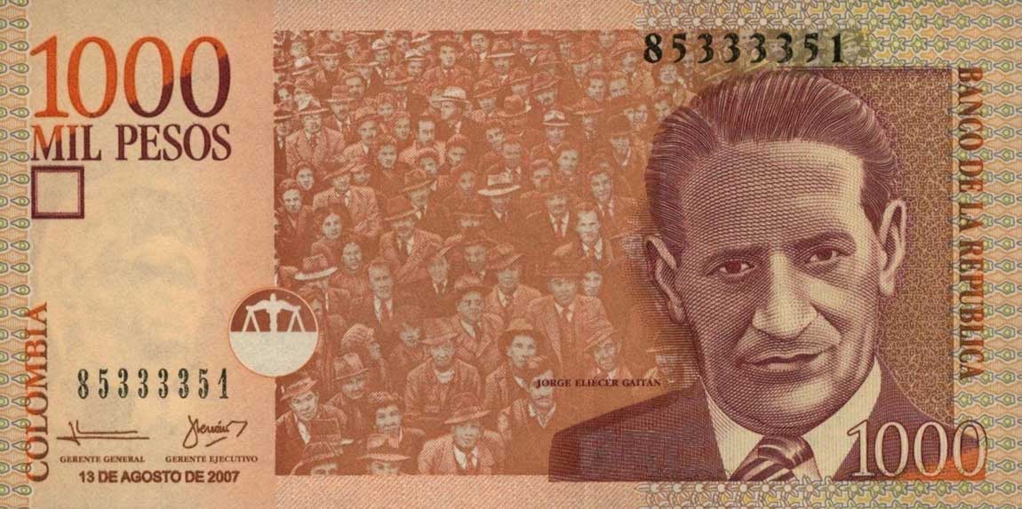 Front of Colombia p456g: 1000 Pesos from 2007