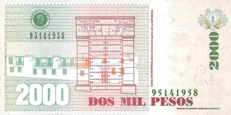 Back of Colombia p457g: 2000 Pesos from 2007