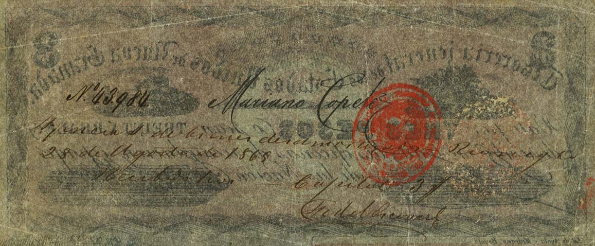 Back of Colombia p63: 3 Pesos from 1860
