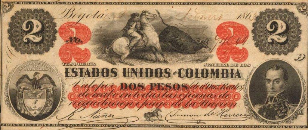 Front of Colombia p75: 2 Pesos from 1863