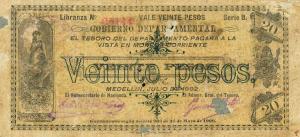 pS1109 from Colombia: 20 Pesos from 1902