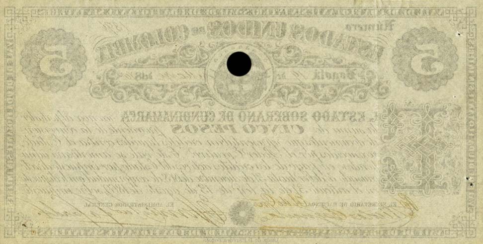 Back of Colombia pS157: 5 Pesos from 1870