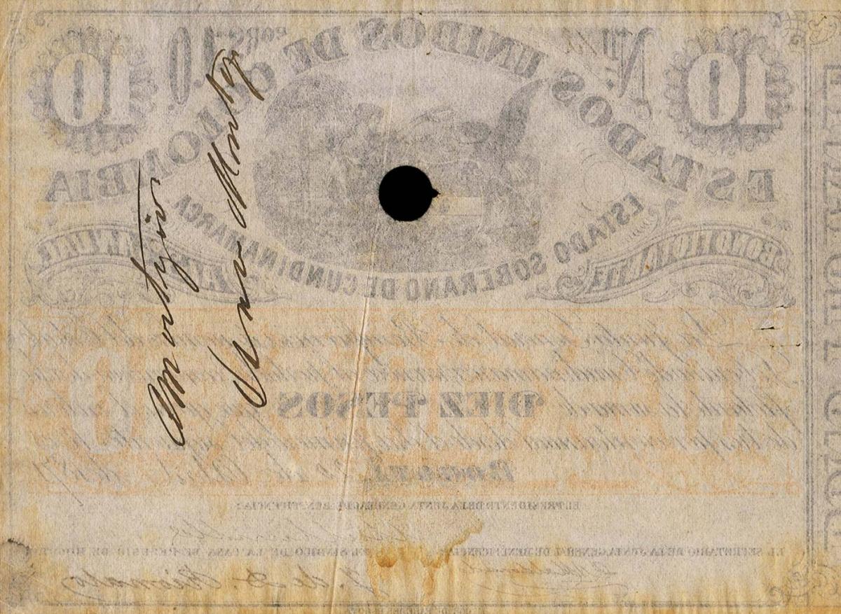 Back of Colombia pS163: 10 Pesos from 1871