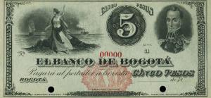 pS292s from Colombia: 5 Pesos from 1880