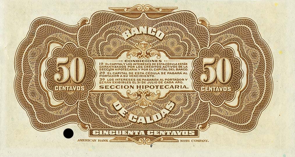 Back of Colombia pS325s: 50 Centavos from 1910
