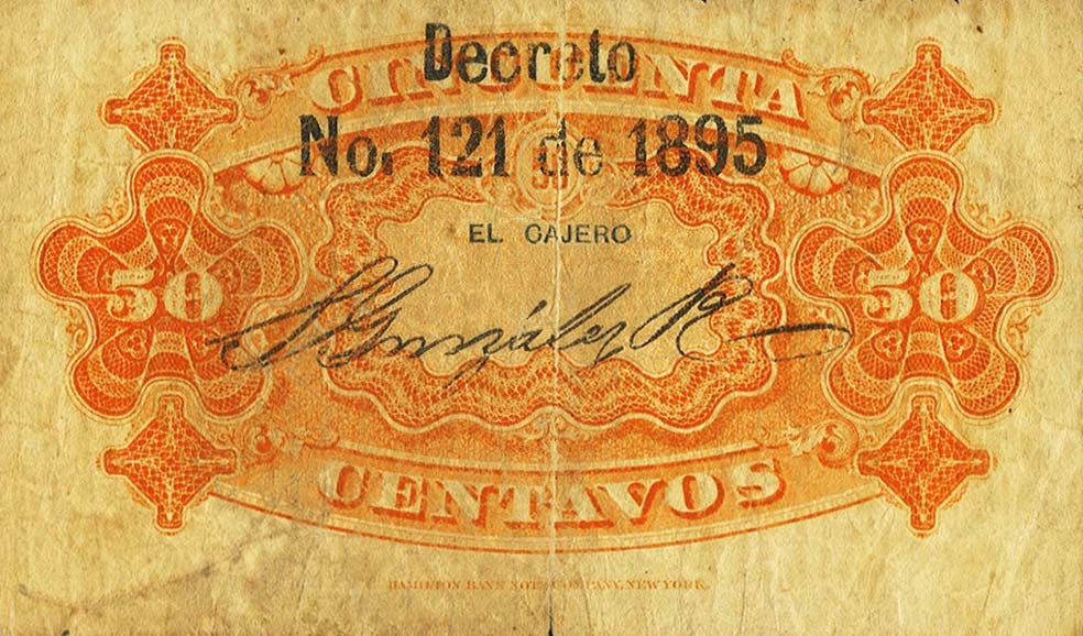 Back of Colombia pS421a: 50 Centavos from 1888