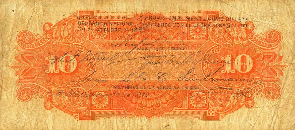 Back of Colombia pS667: 10 Pesos from 1899