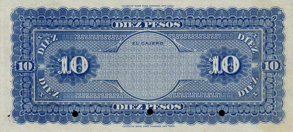 Back of Colombia pS868s: 10 Pesos from 1887