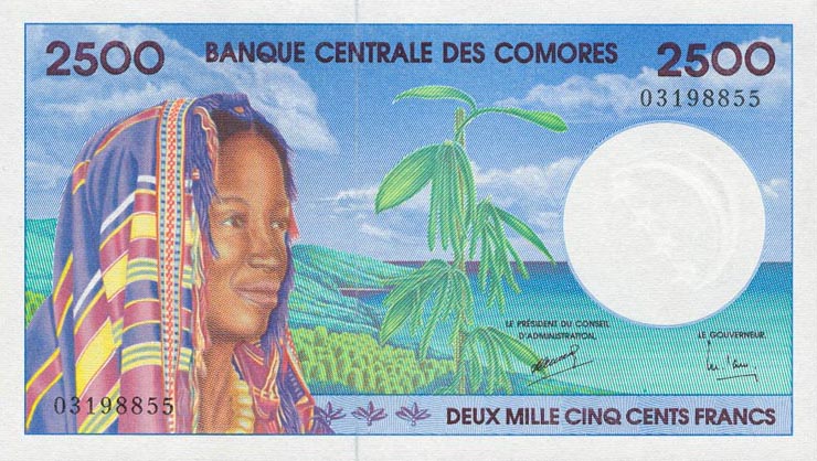 Front of Comoros p13: 2500 Francs from 1997