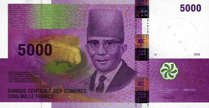 Front of Comoros p18a: 5000 Francs from 2006