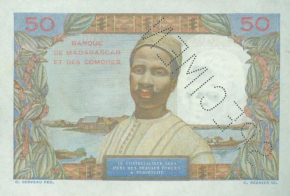 Back of Comoros p2s: 50 Francs from 1960