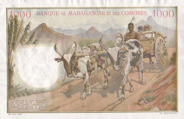Back of Comoros p5b: 1000 Francs from 1963