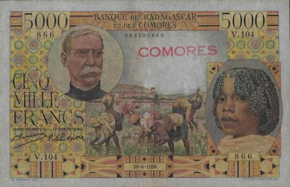 Front of Comoros p6a: 5000 Francs from 1960