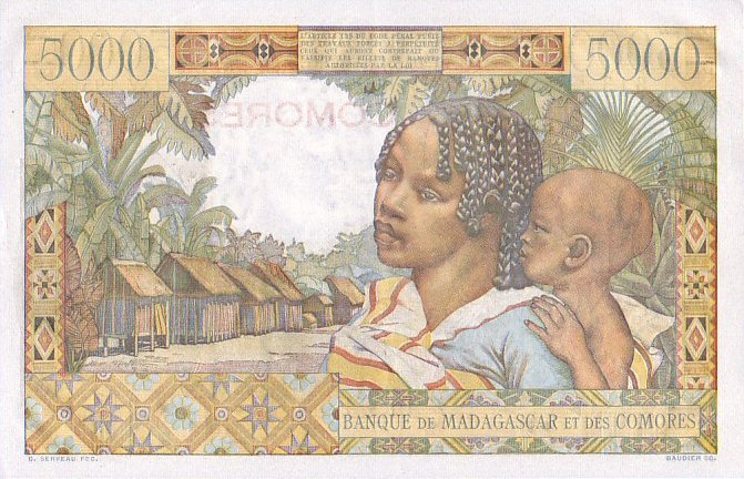 Back of Comoros p6b: 5000 Francs from 1963