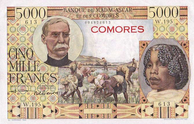 Front of Comoros p6b: 5000 Francs from 1963