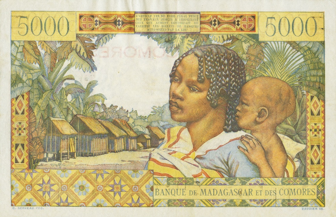 Back of Comoros p6c: 5000 Francs from 1960