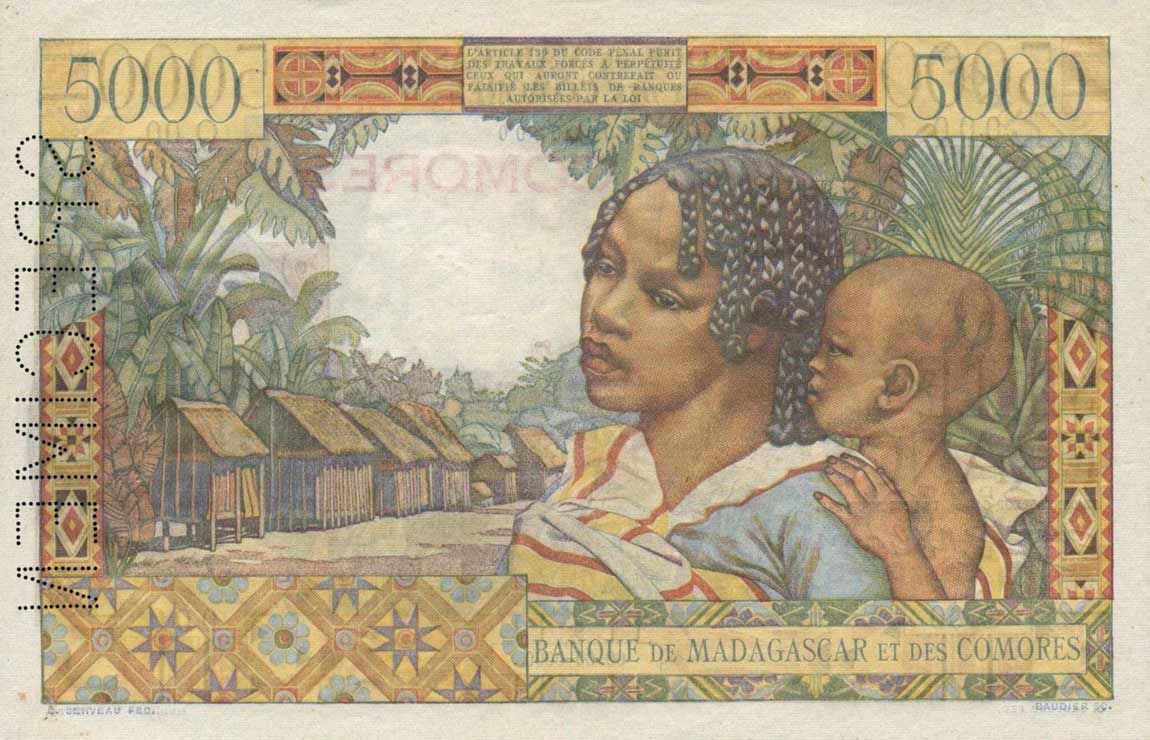 Back of Comoros p6s: 5000 Francs from 1960