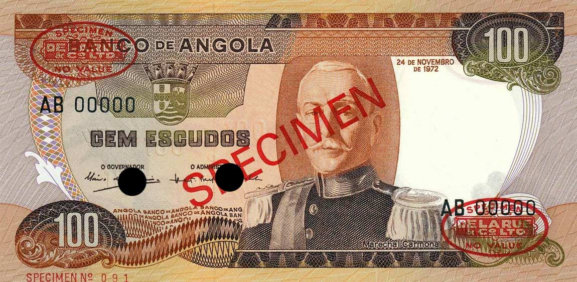 Front of Angola p101s: 100 Escudos from 1972