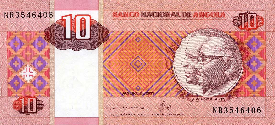 Front of Angola p145c: 10 Kwanzas from 2011