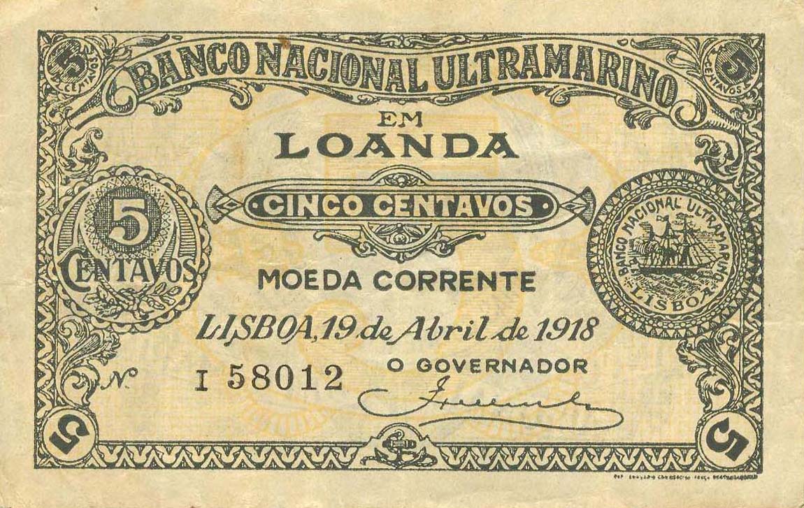 Front of Angola p49: 5 Centavos from 1918