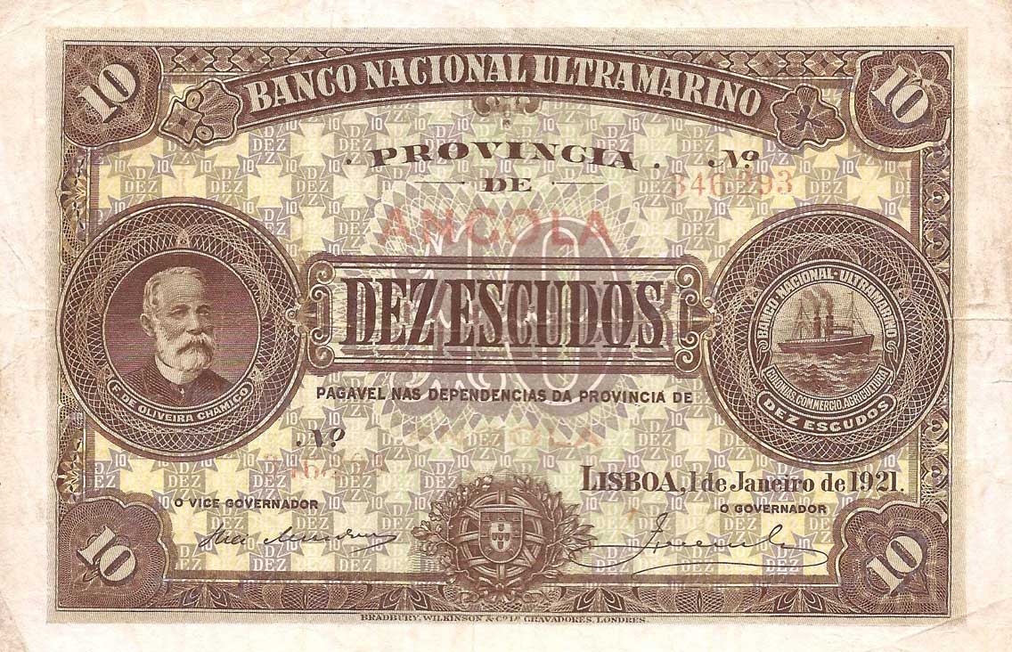 Front of Angola p58a: 10 Escudos from 1921
