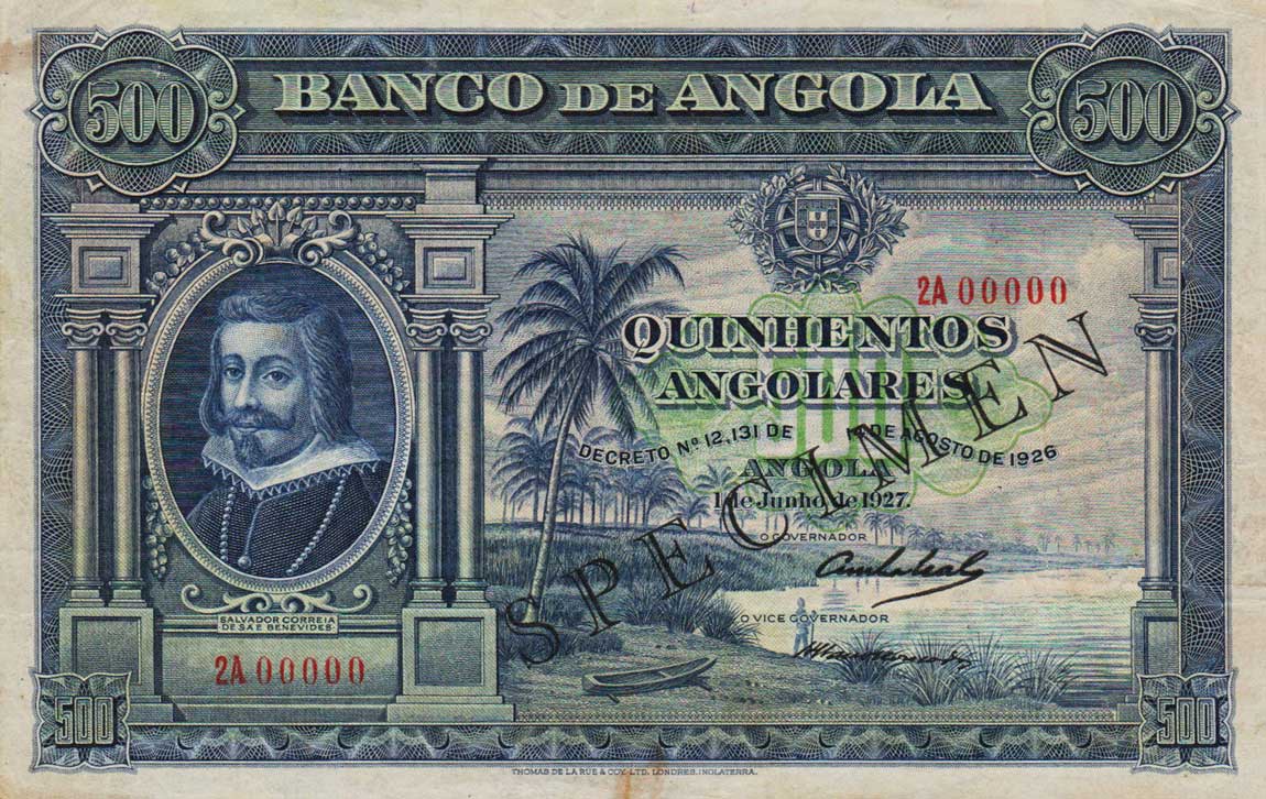 Front of Angola p76s: 500 Angolares from 1927
