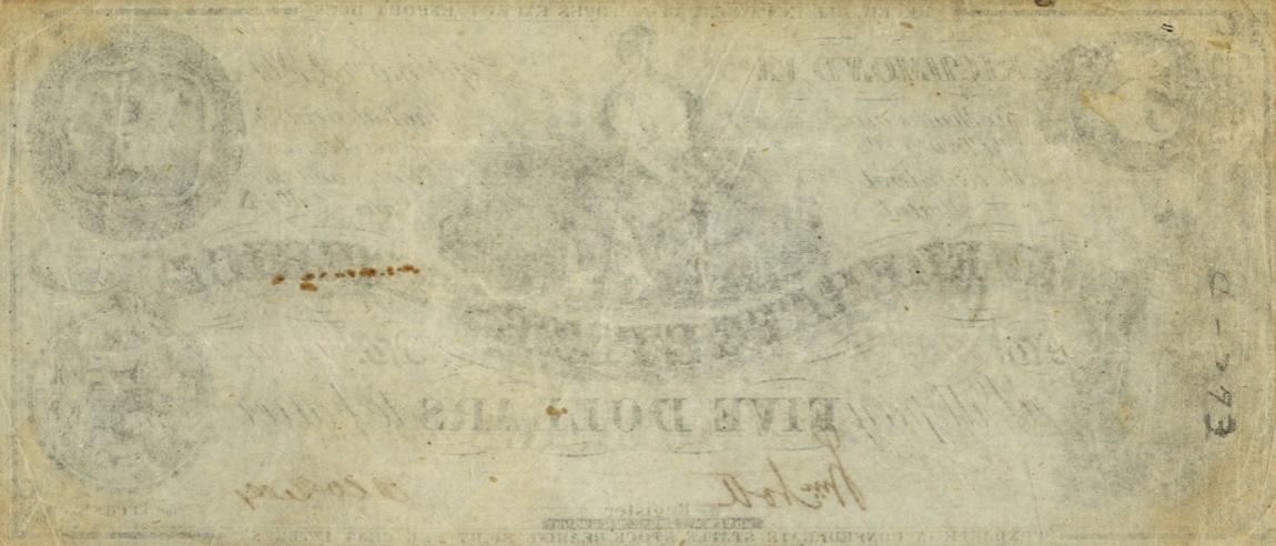 Back of Confederate States of America p19a: 5 Dollars from 1861