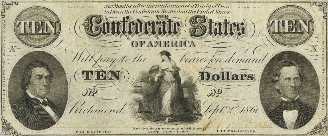 Front of Confederate States of America p24: 10 Dollars from 1861