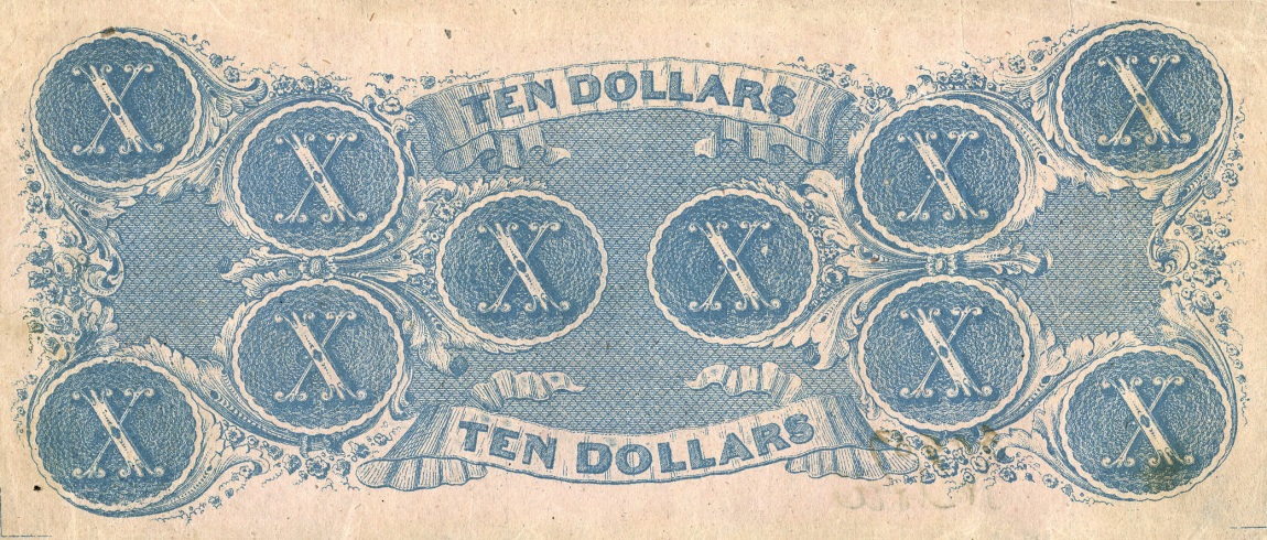 Back of Confederate States of America p52b: 10 Dollars from 1862