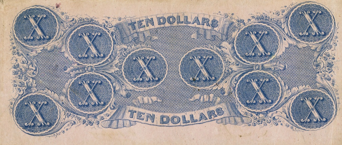 Back of Confederate States of America p52c: 10 Dollars from 1862