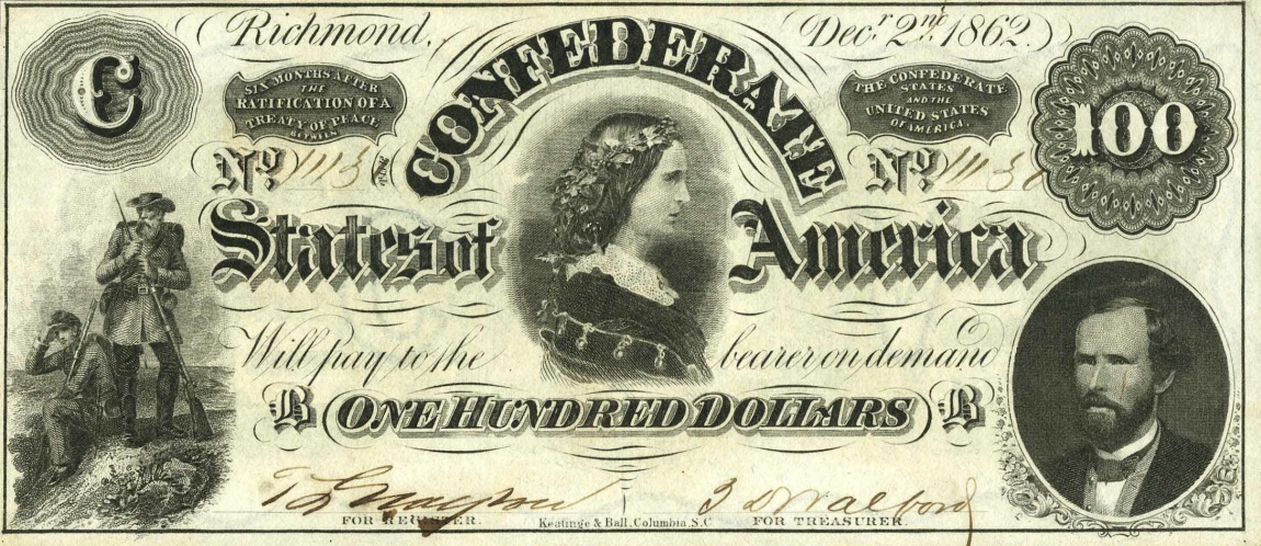 Front of Confederate States of America p55: 100 Dollars from 1862