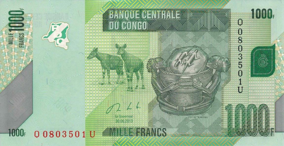 Front of Congo Democratic Republic p101b: 1000 Francs from 2013