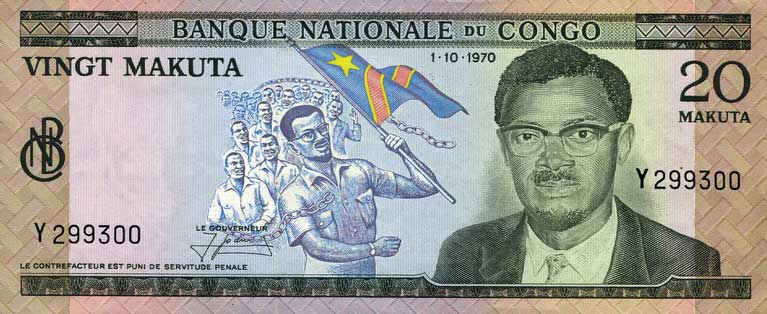 Front of Congo Democratic Republic p10b: 20 Makuta from 1970