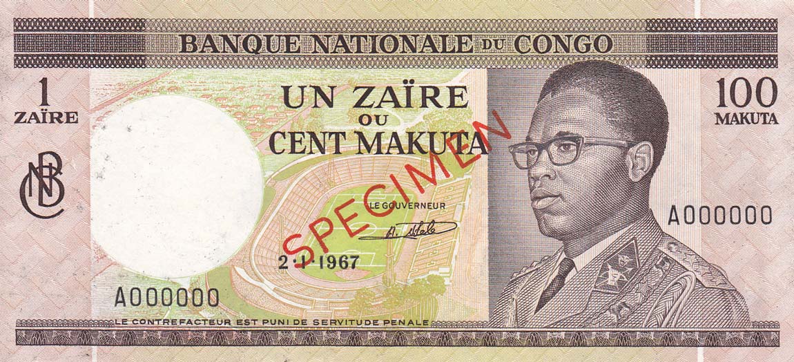Front of Congo Democratic Republic p12s1: 1 Zaire from 1967