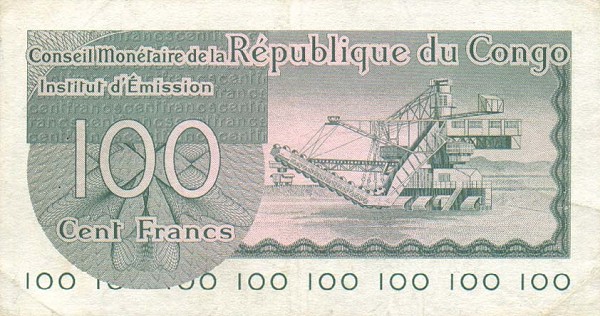 Back of Congo Democratic Republic p1a: 100 Francs from 1963