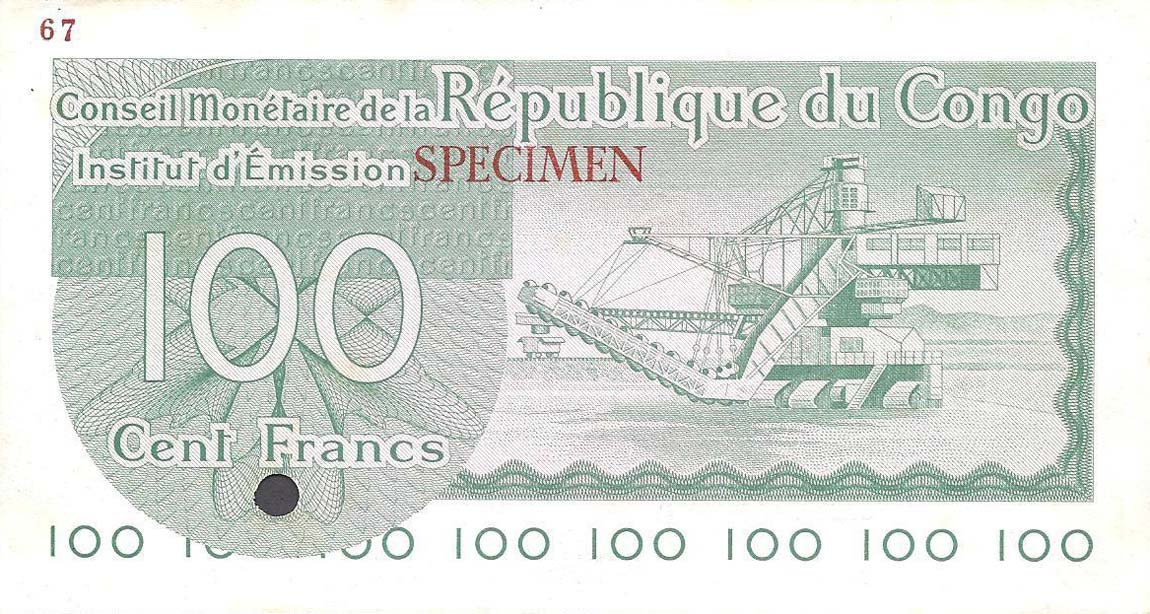 Back of Congo Democratic Republic p1s: 100 Francs from 1963