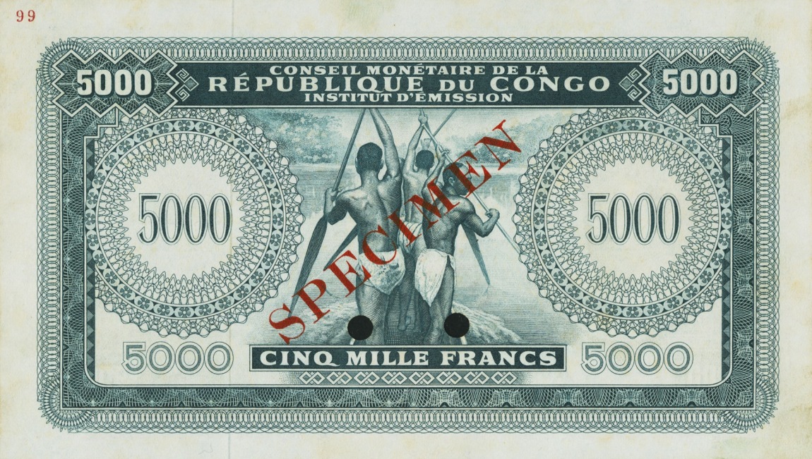 Back of Congo Democratic Republic p3s: 5000 Francs from 1963