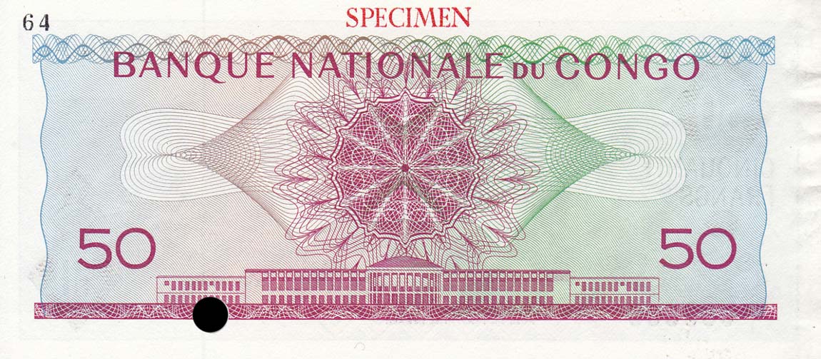 Back of Congo Democratic Republic p5ct: 50 Francs from 1961