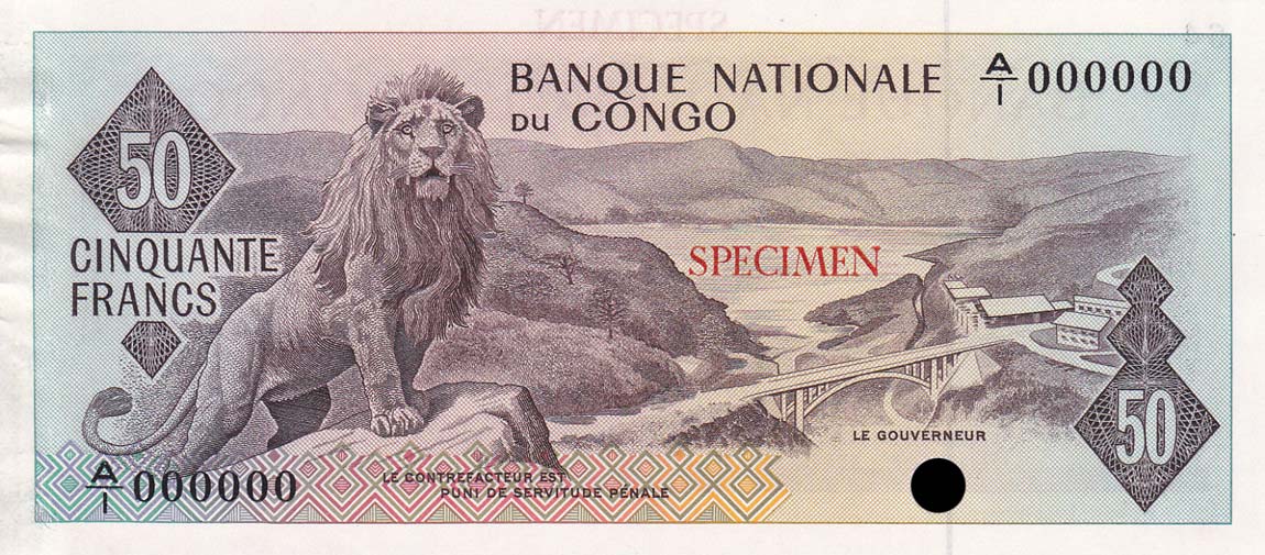 Front of Congo Democratic Republic p5ct: 50 Francs from 1961