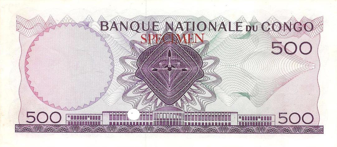 Back of Congo Democratic Republic p7s: 500 Francs from 1961