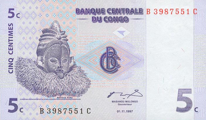 Front of Congo Democratic Republic p81a: 5 Centimes from 1997