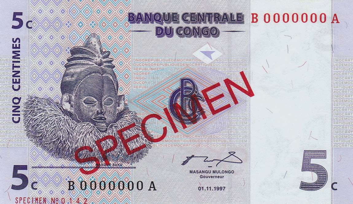 Front of Congo Democratic Republic p81s: 5 Centimes from 1997