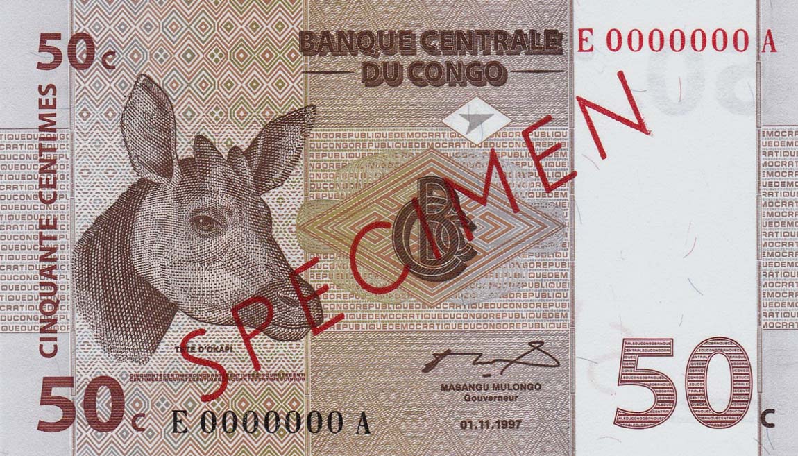 Front of Congo Democratic Republic p84s: 50 Centimes from 1997